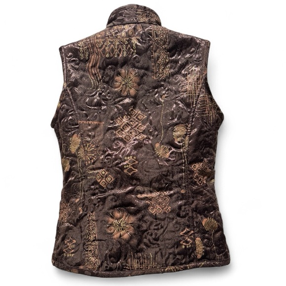 Chico’s Jacquard Quilted Vest Brown Metallic Pattern Zip Front Size 0 XS - Picture 3 of 14